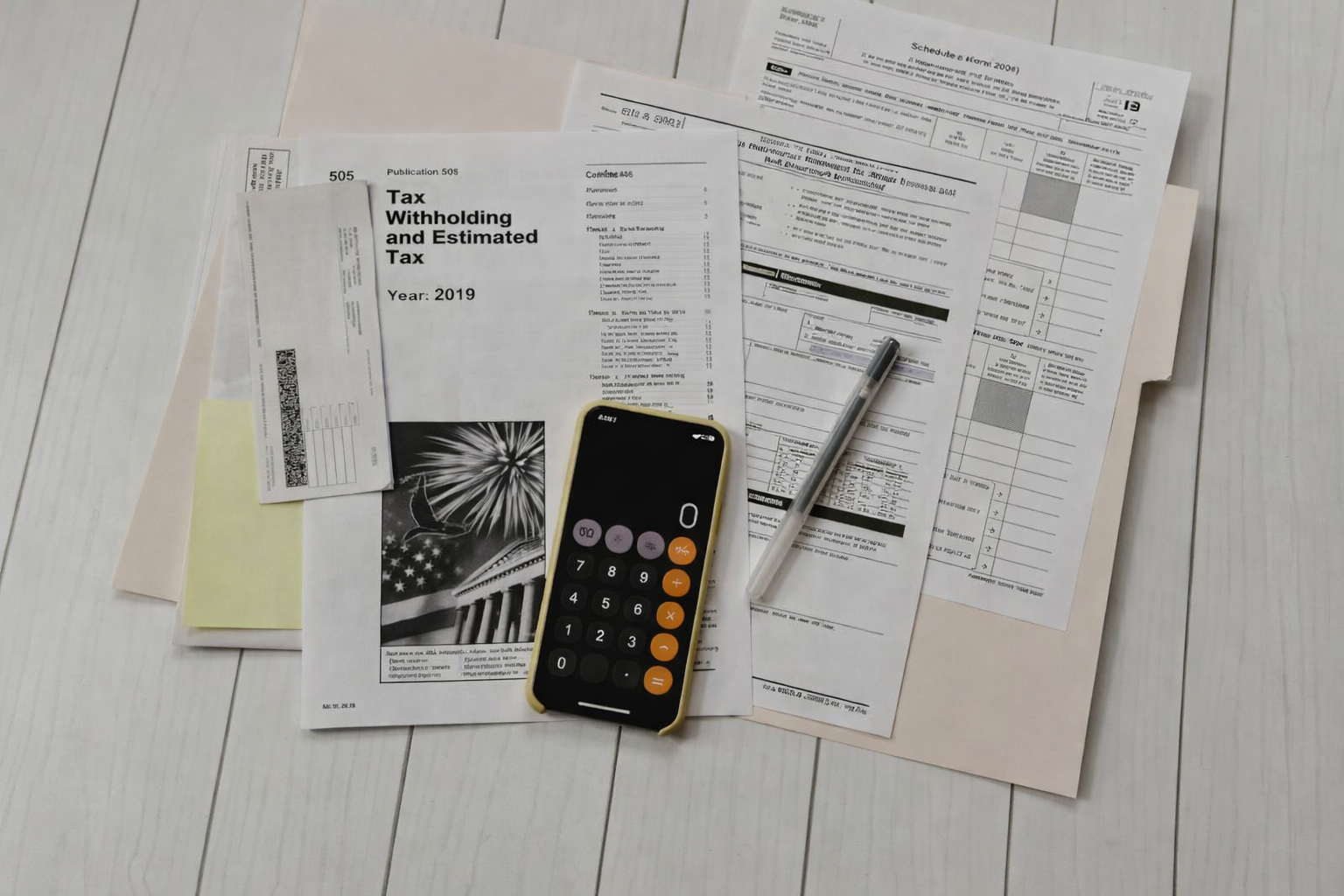 Desk with laptop, notebook, and pricing documents for a website project