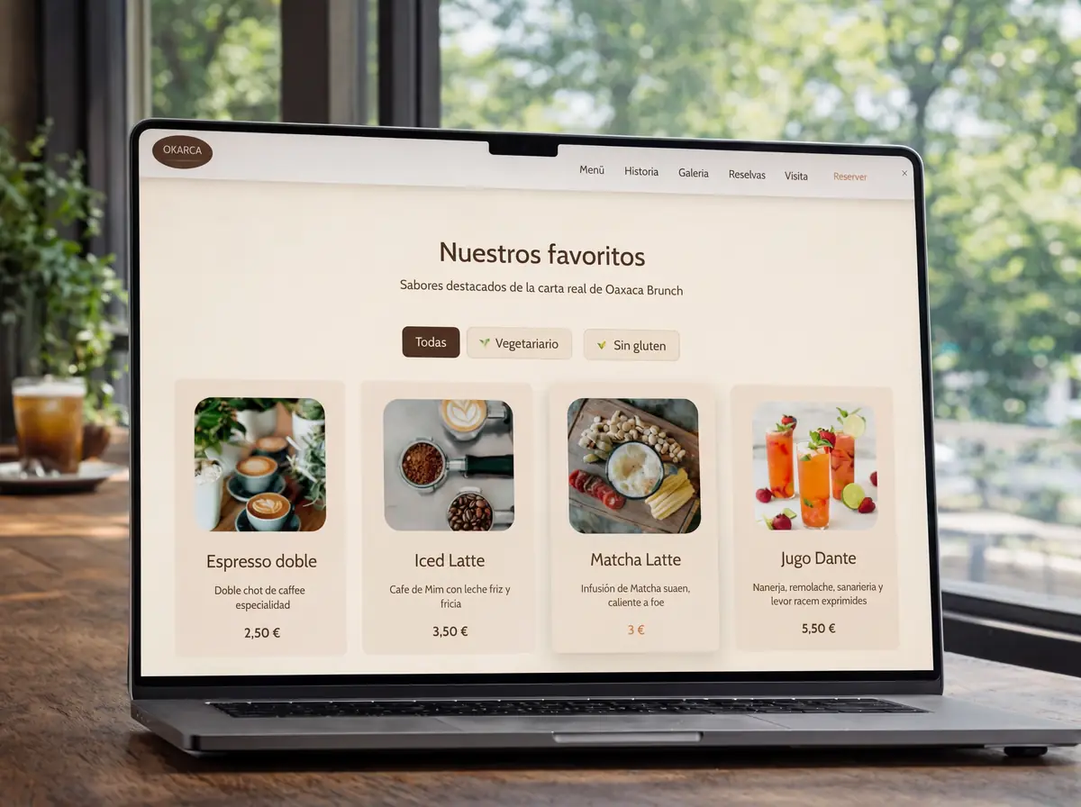 Cafeteria concept website preview with custom background