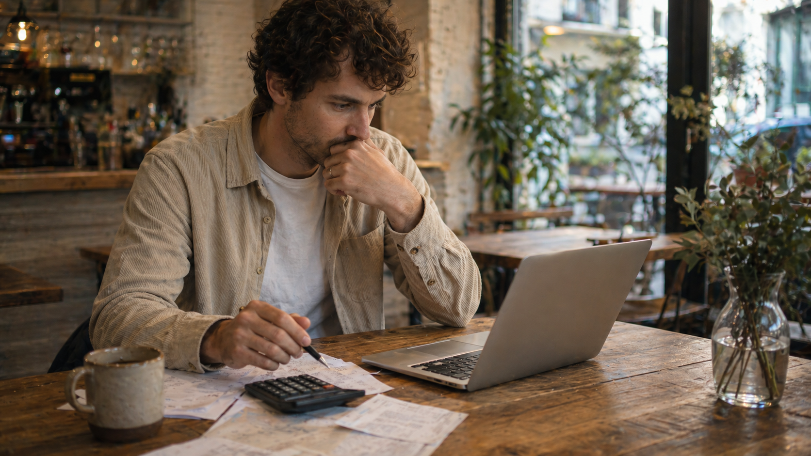 Business owner reviewing website project pricing documents